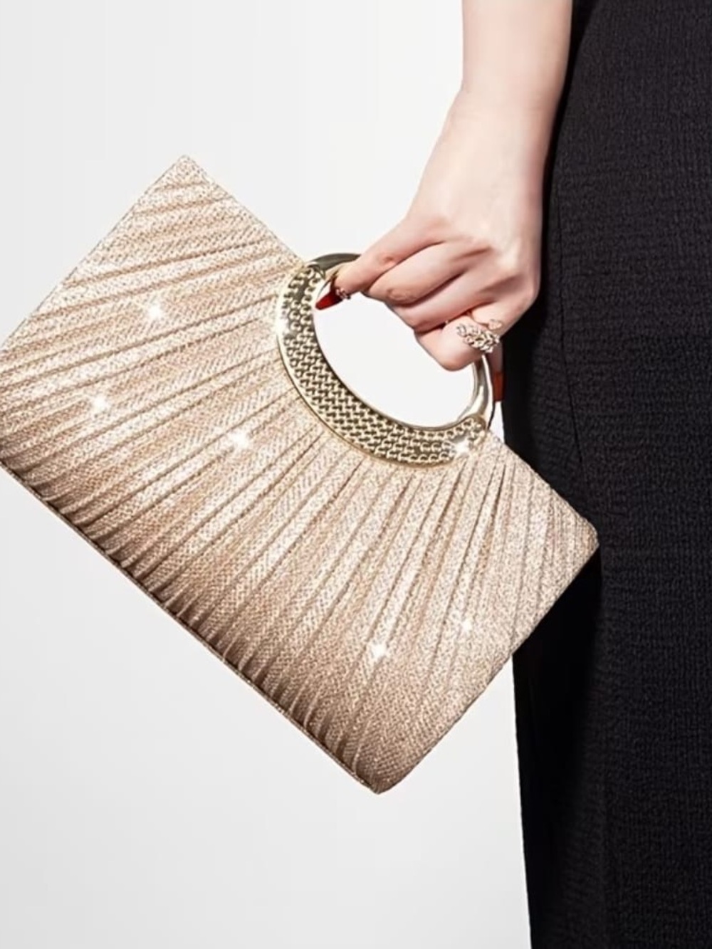 Elegant Gold Metallic Evening Clutch with Accent Handle